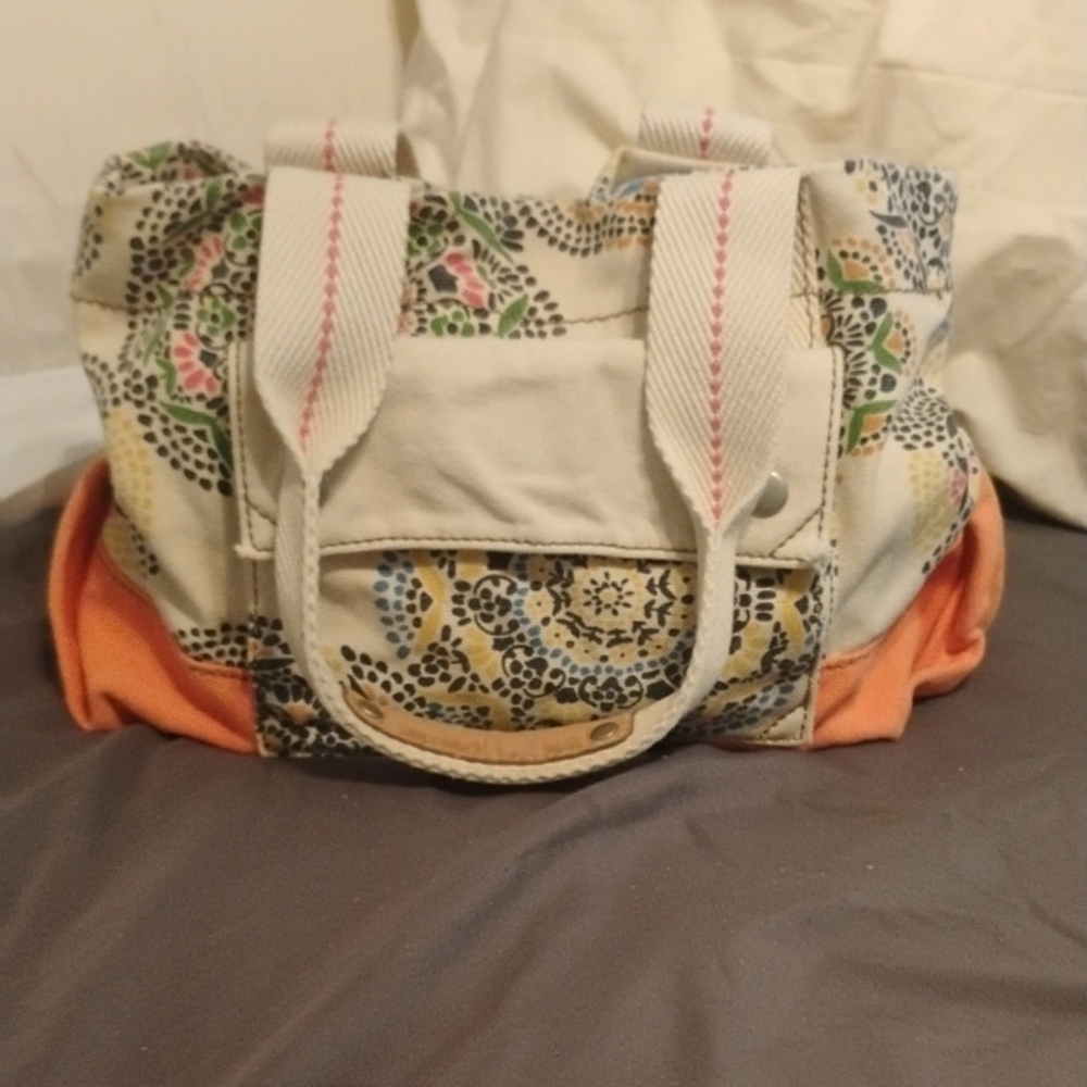 Fossil Floral Patchwork Tote with Orange Accents